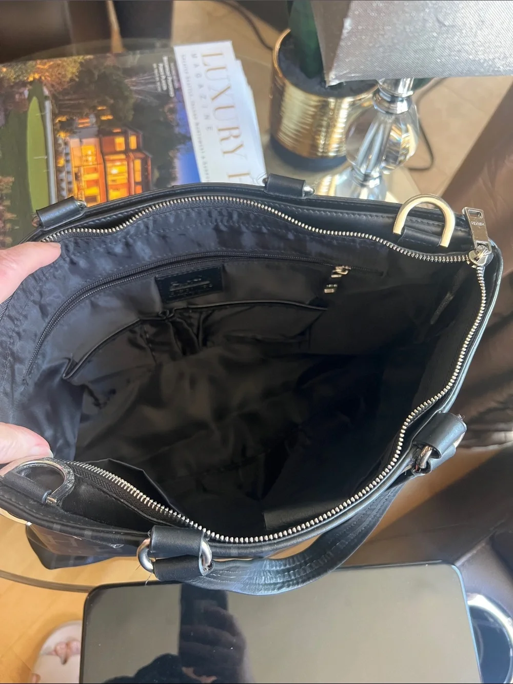 Hermes Black Leather computer bag with Front Zip